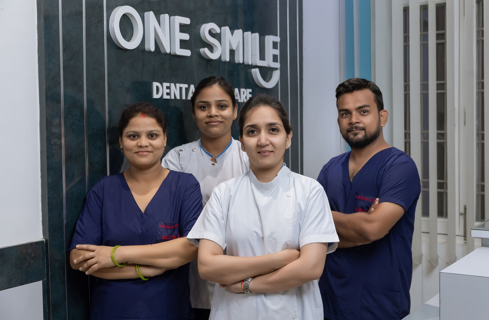 Smiling patient showing beautiful white teeth